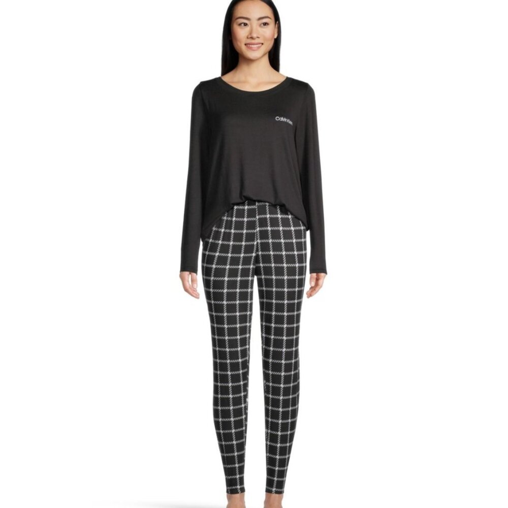 Calvin Klein Women's Brushed Jersey Long Sleeve Shirt + Jogger Pants Set